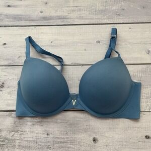 Victorias Secret Bra Womens 34D Blue Push Up Underwire Convertible Straps